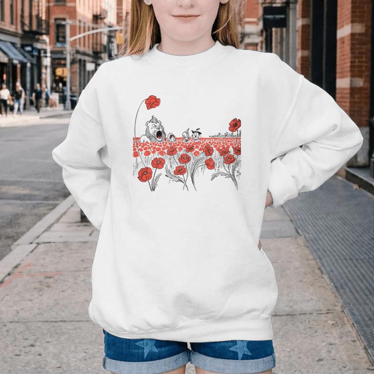 Poppy Field Wizard Of Oz Cowardly Brave Lion Book Youth Crewneck Sweatshirt