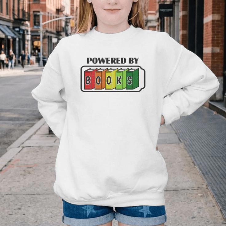 Powered By Books Bookworm Librarian Reading Youth Crewneck Sweatshirt