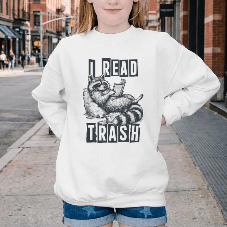 Racoon Reading Spicy Smutty Book Booktok I Read Trashy Books Youth Crewneck Sweatshirt