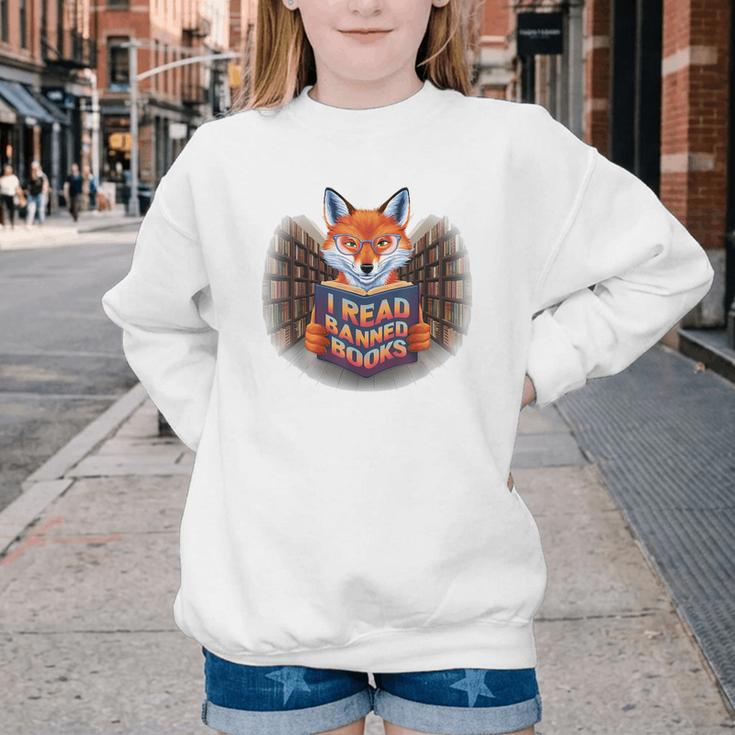 I Read Banned Books Sly Fox Reading Books Youth Crewneck Sweatshirt
