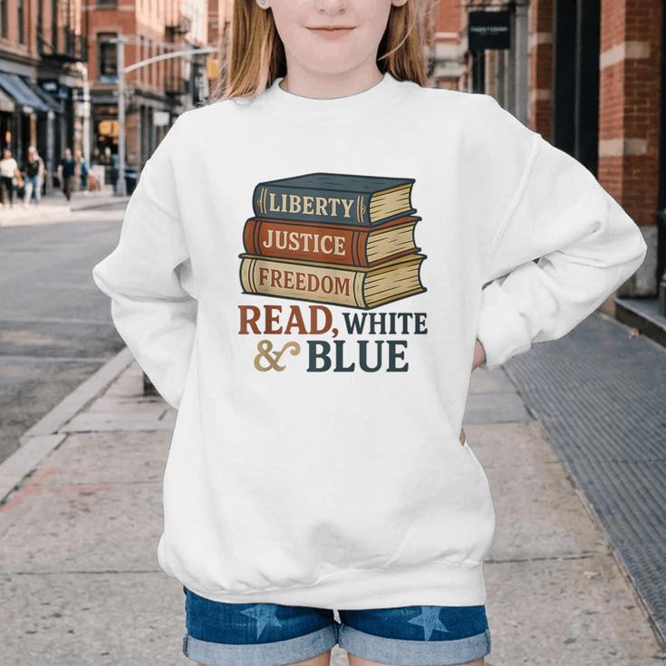 Read Blue Liberty Books July 4th Independence Youth Crewneck Sweatshirt