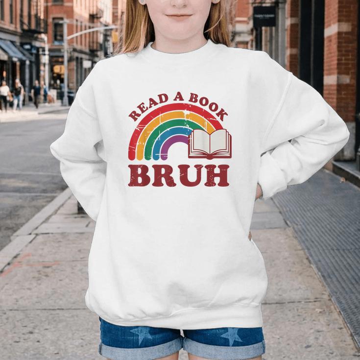 Read A Book Bruh Rainbow Vintage Reading Library Student Youth Crewneck Sweatshirt