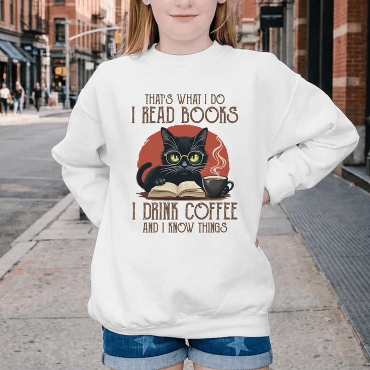 i Read Books And i Know Things Cat Reading Coffee Youth Crewneck Sweatshirt i Read Books And i Know Things Cat Reading Coffee Youth Crewneck Sweatshirt