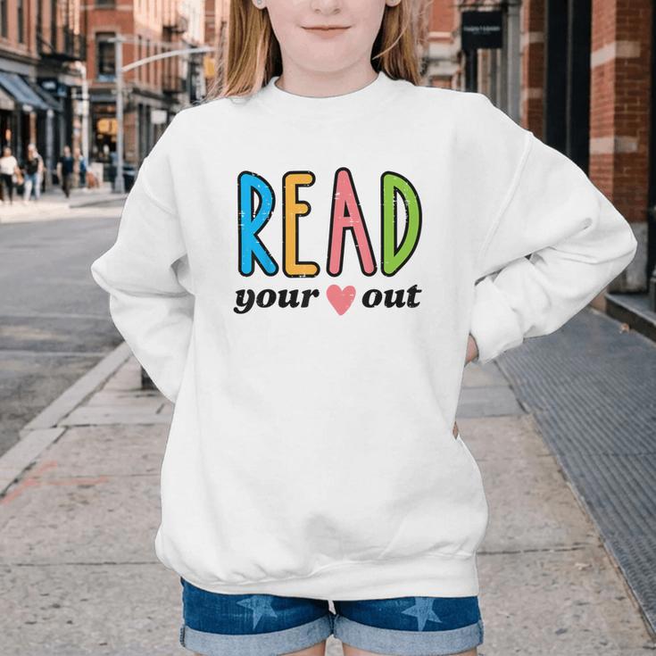 Read Your Heart Read Reading Librarian Book Across America Youth Crewneck Sweatshirt