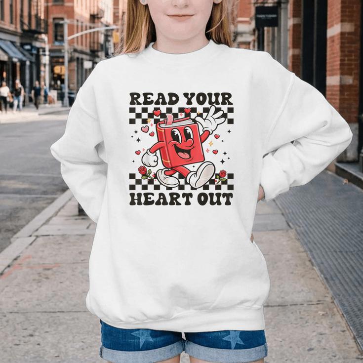 Read Your Heart Out Teacher Valentines Book Lover Youth Crewneck Sweatshirt