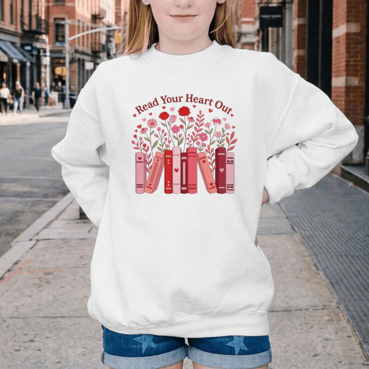 Read Your Heart Out Teacher Valentines Day Reading Book Youth Crewneck Sweatshirt