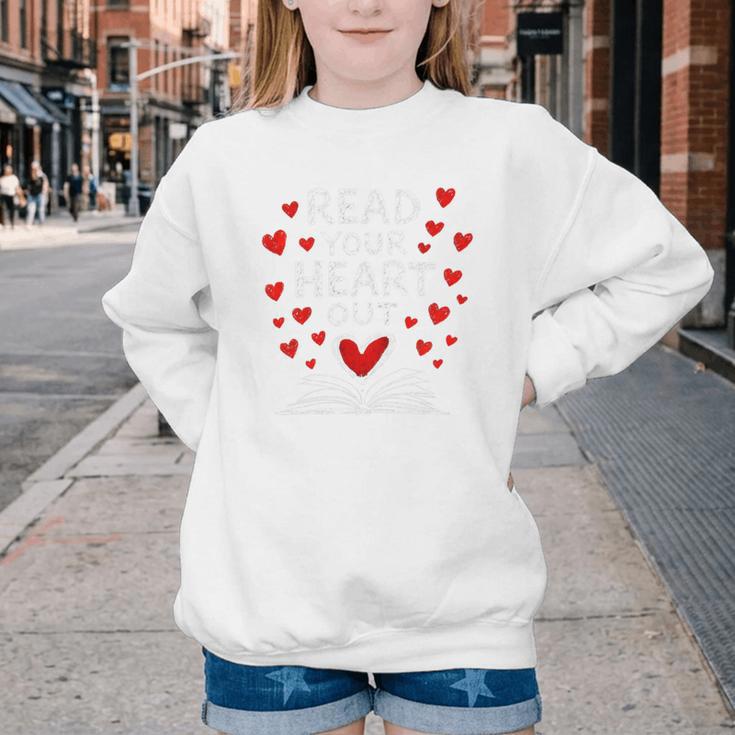Read Your Heart Out Valentine Book Lover Reading Teacher Youth Crewneck Sweatshirt