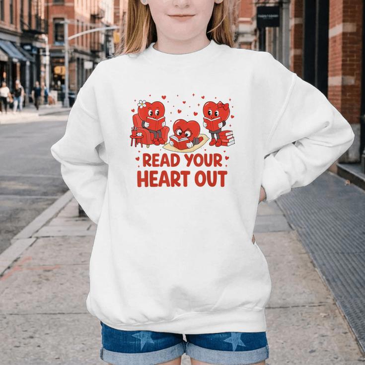 Read Your Heart Out Valentine Teacher Bookworm Lover Youth Crewneck Sweatshirt
