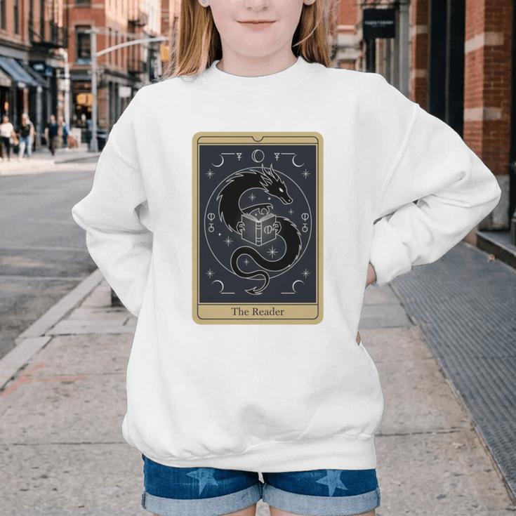 The Reader Tarot Card Mystic Dragon Book Magic Youth Crewneck Sweatshirt The Reader Tarot Card Mystic Dragon Book Magic Youth Crewneck Sweatshirt