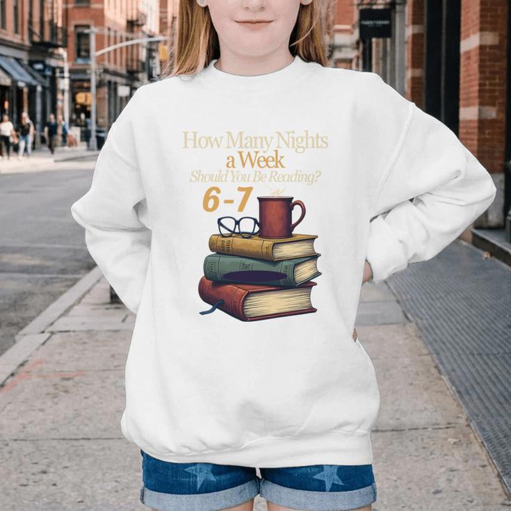 Reading 6 7 Nights Meme English Teacher Bookworm Books Youth Crewneck Sweatshirt