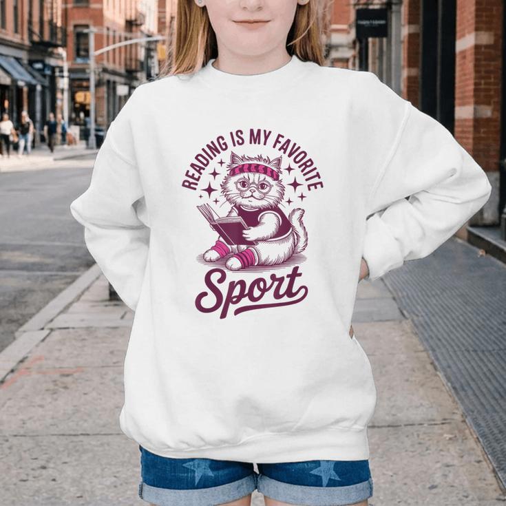 Reading Is My Favorite Sport Cat And Book Lover Women Youth Crewneck Sweatshirt