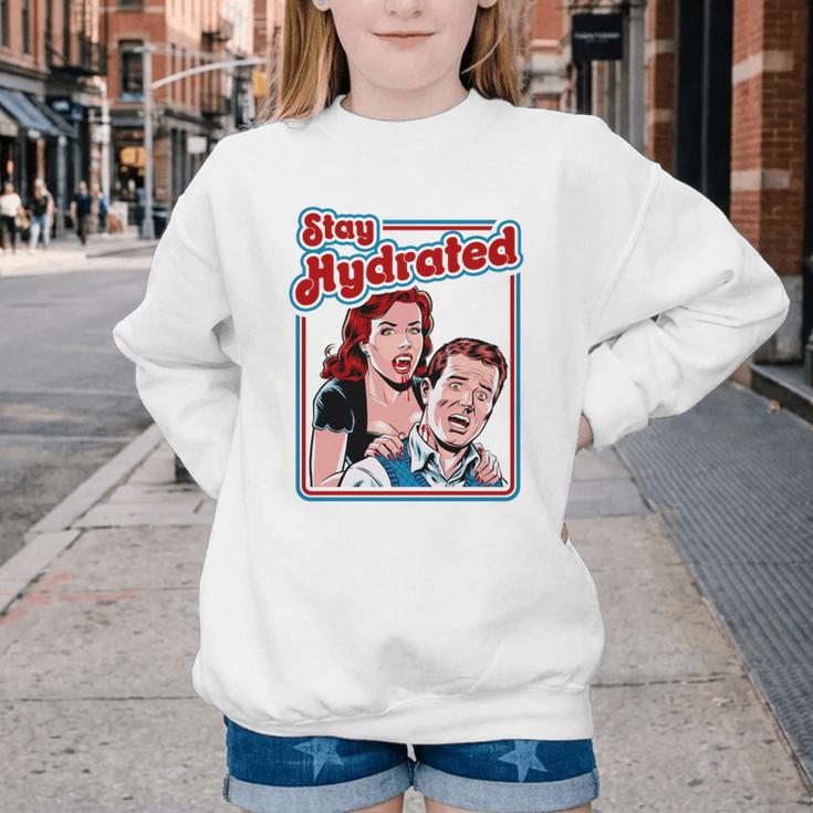 Retro Vampire Book Cover Style Stay Hydrated Halloween Youth Crewneck Sweatshirt