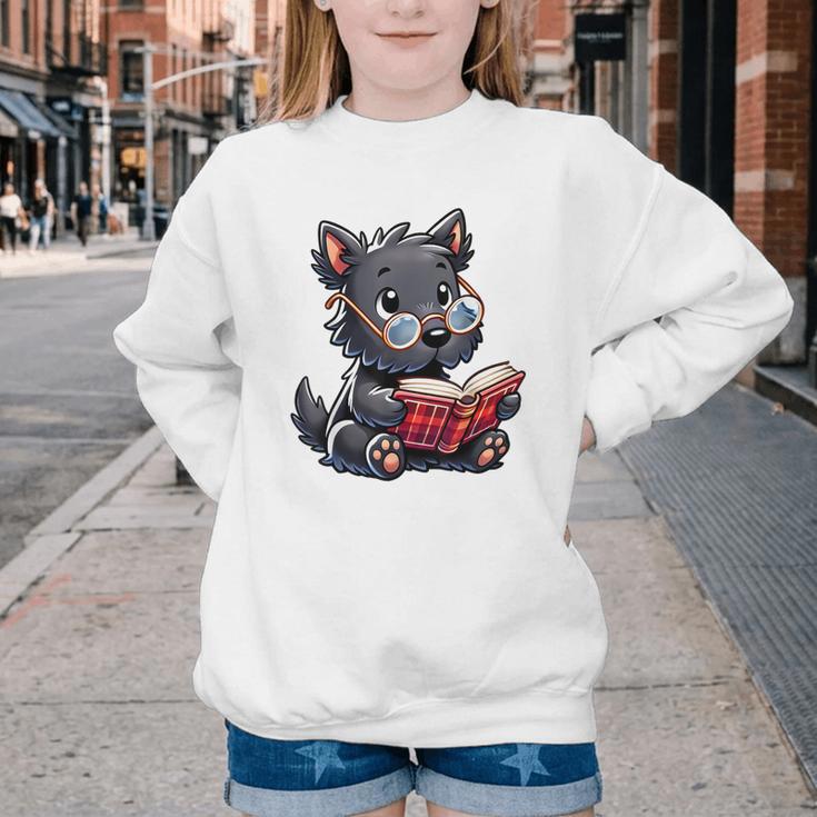 Scottish Terrier Reading a Book Dog Youth Crewneck Sweatshirt