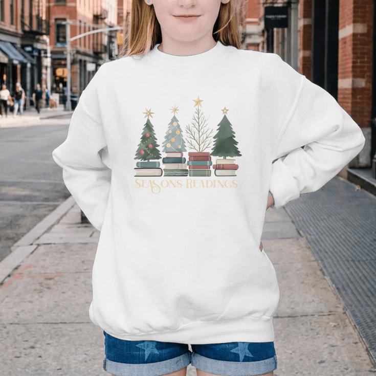 Seasons Readings Christmas Tree Book Lover Youth Crewneck Sweatshirt
