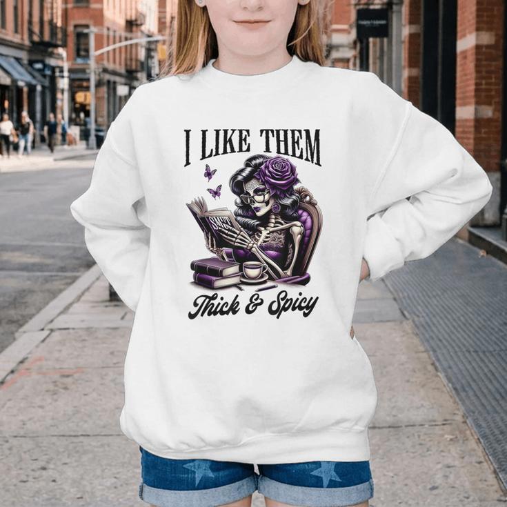 Smut Reader Spicy Book Romance I Like Them Thick & Spicy Youth Crewneck Sweatshirt