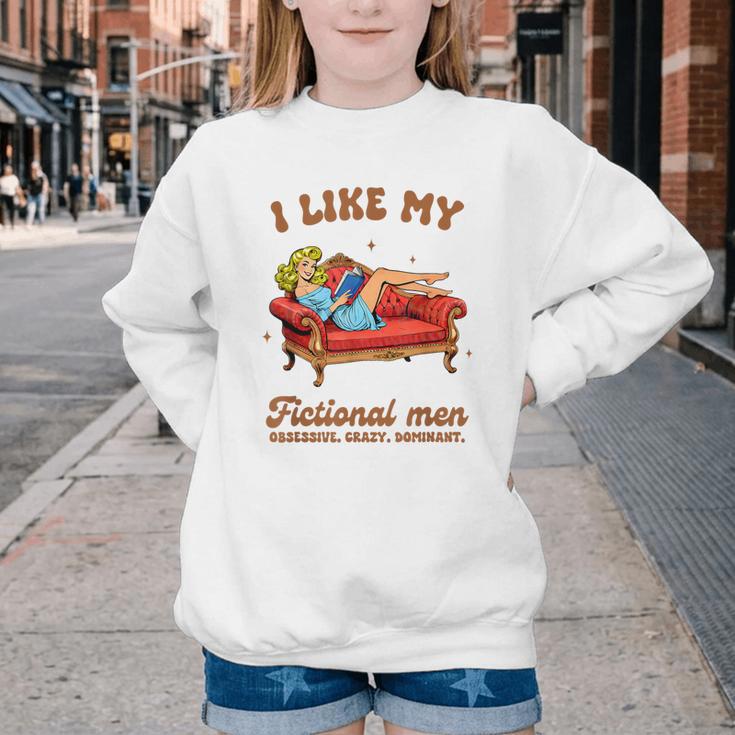 Smutty Book Lover I Like My Fictional Men Spicy Book Youth Crewneck Sweatshirt