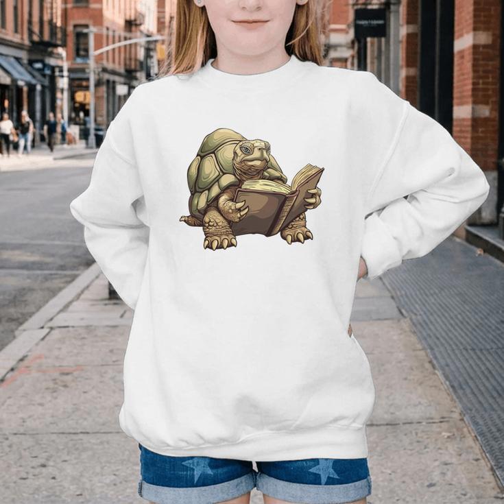 Sulcata Tortoise Reading A Book Youth Crewneck Sweatshirt