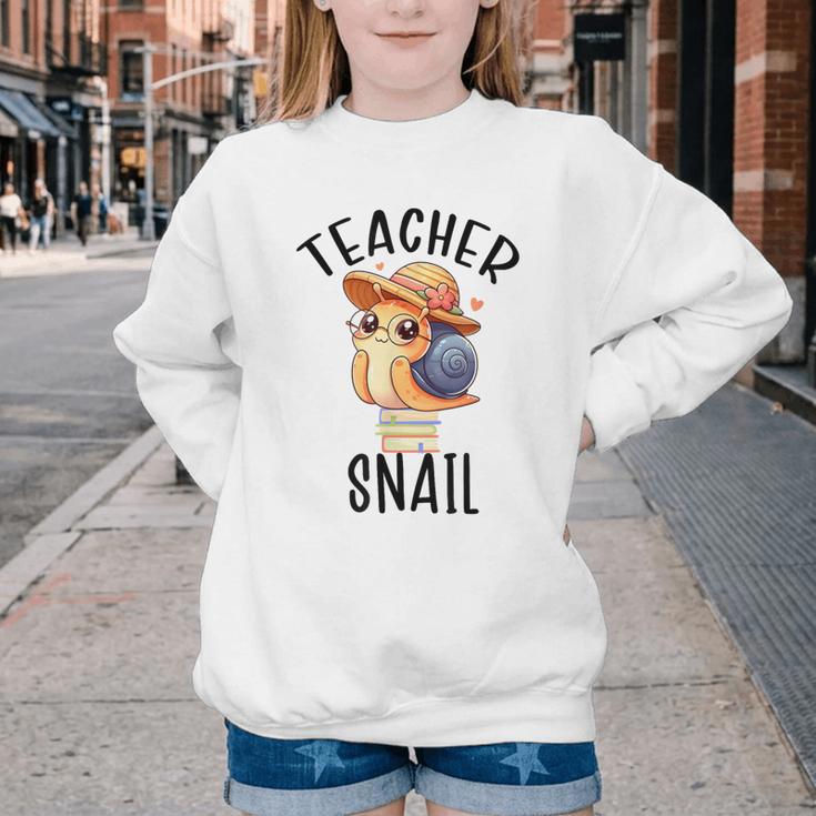 Teacher Snail With Glasses On Books Cute Pre-K Kindergarten Youth Crewneck Sweatshirt