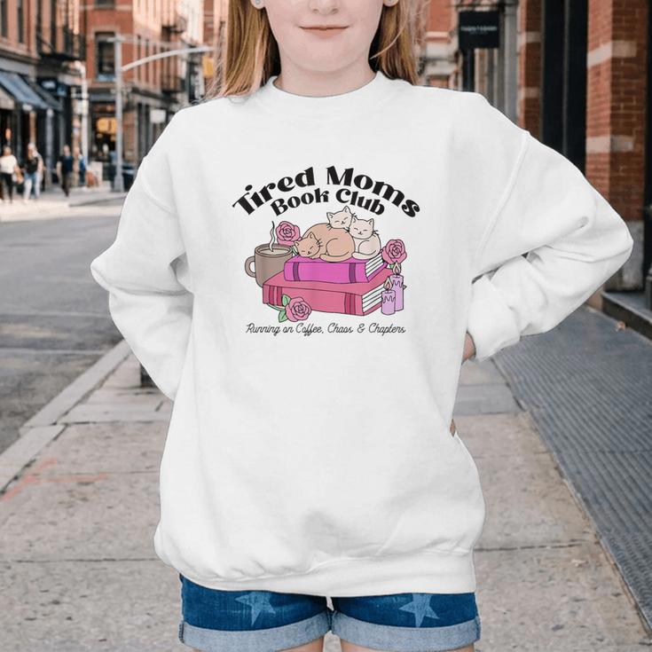 Tired Moms Book Club Running On Coffee Chaos And Chapter Cat Youth Crewneck Sweatshirt Tired Moms Book Club Running On Coffee Chaos And Chapter Cat Youth Crewneck Sweatshirt