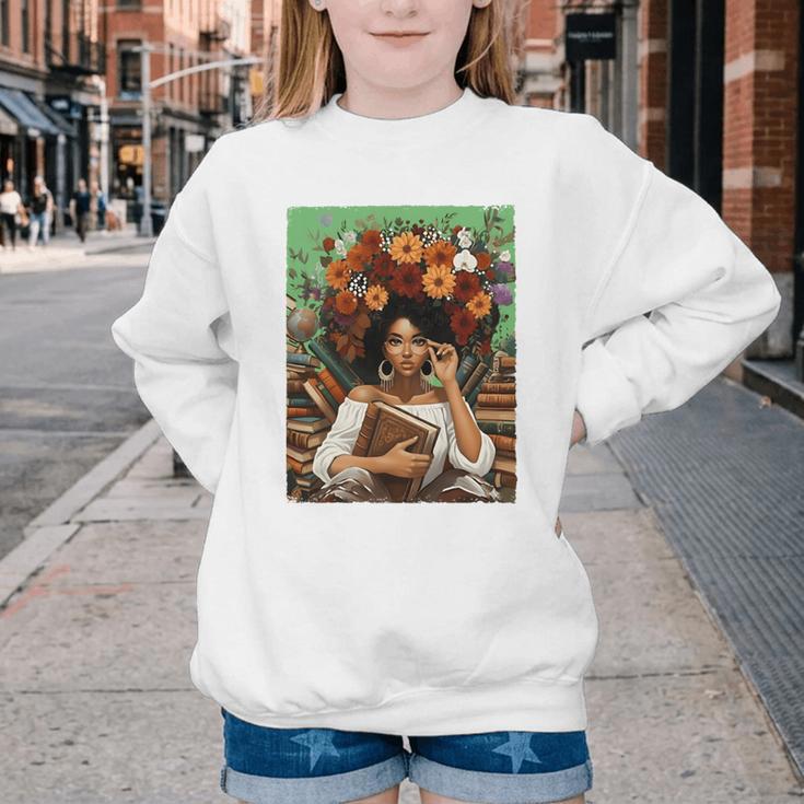 History Month Black Afro Girl Women Book Lovers Floral Youth Crewneck Sweatshirt