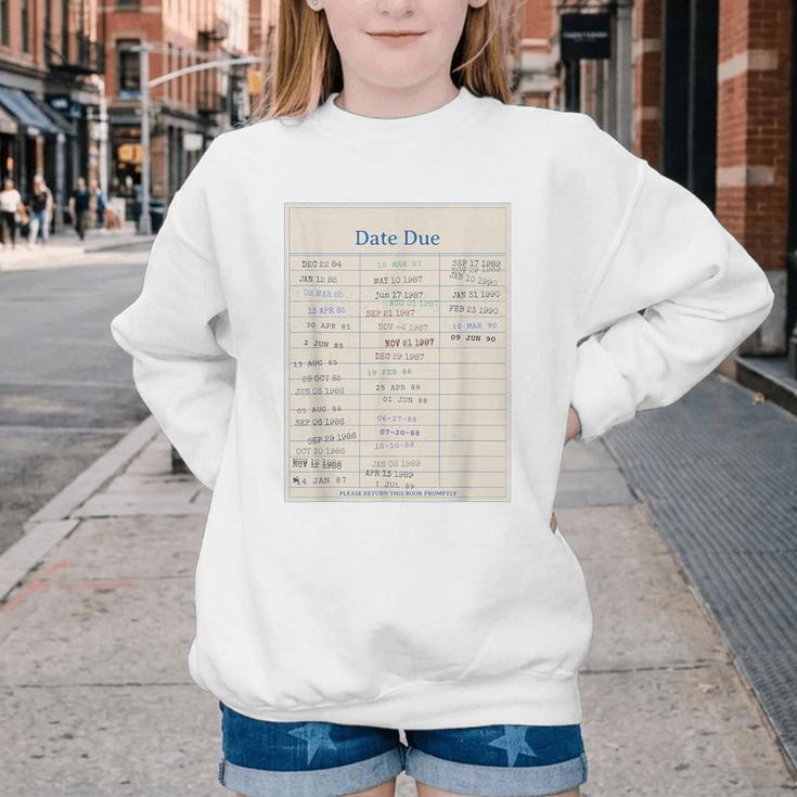 Vintage Library Due Date Card For Book Lovers Librarians Youth Crewneck Sweatshirt