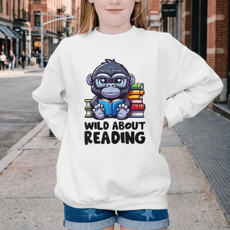 Wild About Reading Book Lover Gorilla Youth Crewneck Sweatshirt