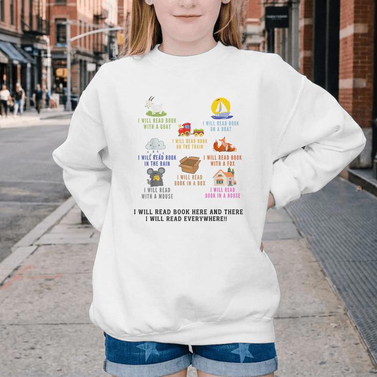 I Will Read Books On A Boat And Everywhere Reading Teachers Youth Crewneck Sweatshirt