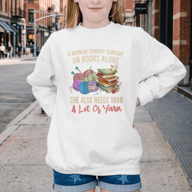 A Woman Cannot Survive On Books Alone She Needs Yarn Crochet Premium Tri-Blend Youth Crewneck Sweatshirt