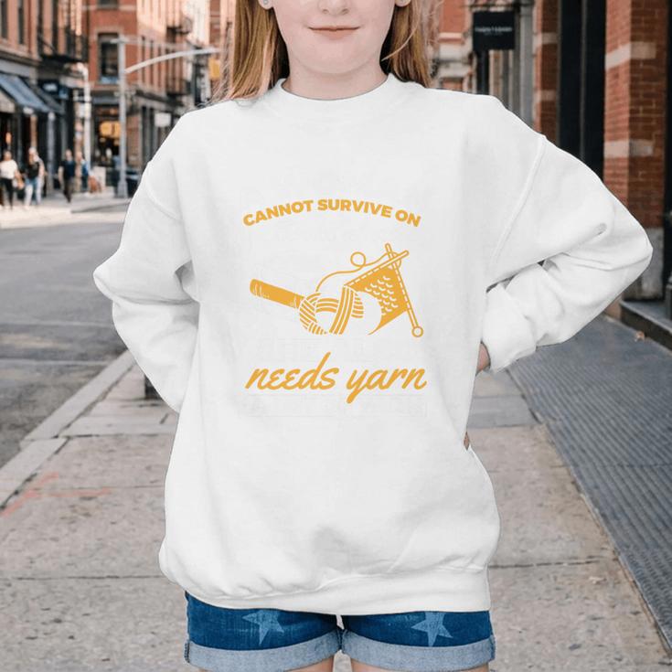 Woman Survives On Books Yarn Knitting Crochet Premium Tri-Blend Youth Crewneck Sweatshirt