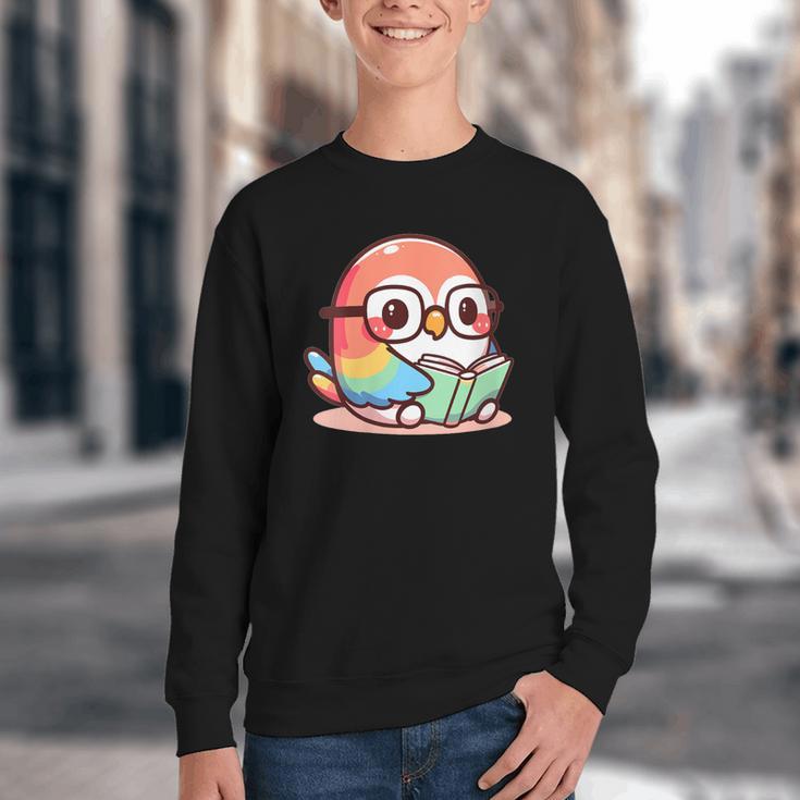 Adorable Book Lover Parrot With Reading Glasses Cute Youth Crewneck Sweatshirt