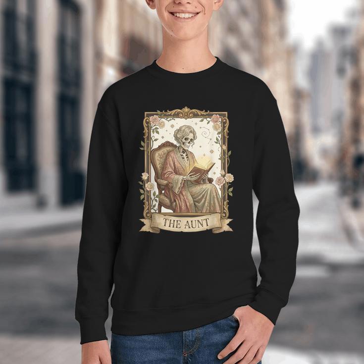 The Aunt Tarot Card Women Skeleton Aunty Book Lover Youth Crewneck Sweatshirt