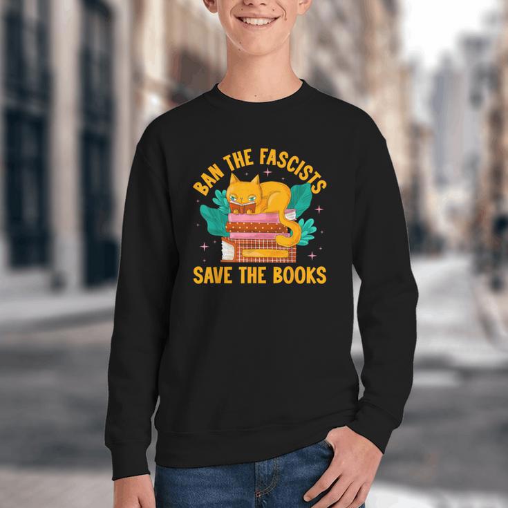 Ban The Fascist Save The Books For a Book Fan Youth Crewneck Sweatshirt