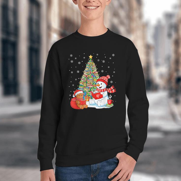 Book Christmas Tree Bookworm Gingerbread Man Snowman Reading Youth Crewneck Sweatshirt Book Christmas Tree Bookworm Gingerbread Man Snowman Reading Youth Crewneck Sweatshirt