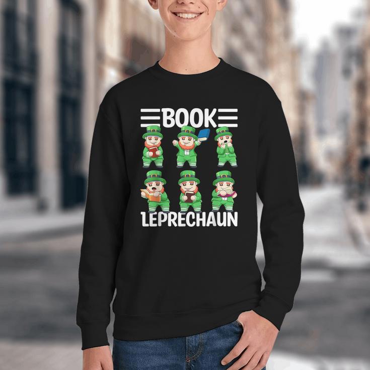 Book Leprechaun St Patrick's Day Library Librarian Reading Youth Crewneck Sweatshirt