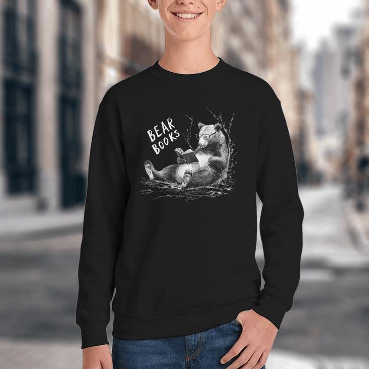 Book Lover Bear Cozy Reading Bear Graphic Bear Books Youth Crewneck Sweatshirt