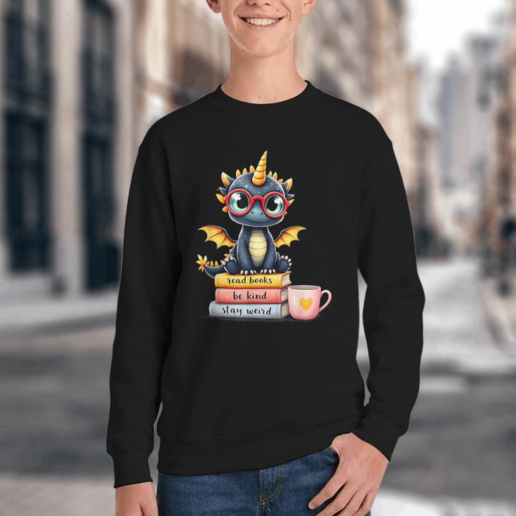 Book Lover Cute Baby Dragon Reading Youth Crewneck Sweatshirt Book Lover Cute Baby Dragon Reading Youth Crewneck Sweatshirt
