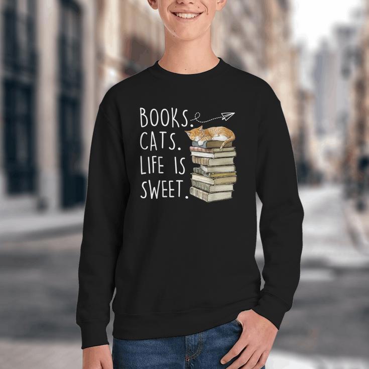 Book Lovers Books Cats Life Is Sweet Cat Lover Youth Crewneck Sweatshirt Book Lovers Books Cats Life Is Sweet Cat Lover Youth Crewneck Sweatshirt