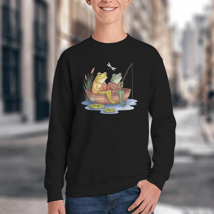 Book Shirt Frog Toad Fishing Vintage Book Frog Youth Crewneck Sweatshirt