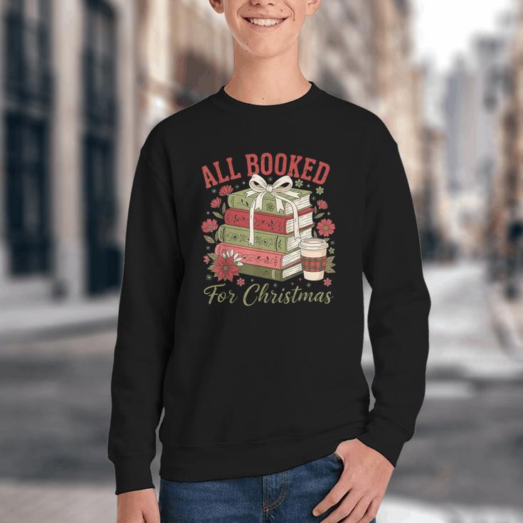 All Booked For Christmas Coquette Xmas Book Club Book Lovers Youth Crewneck Sweatshirt