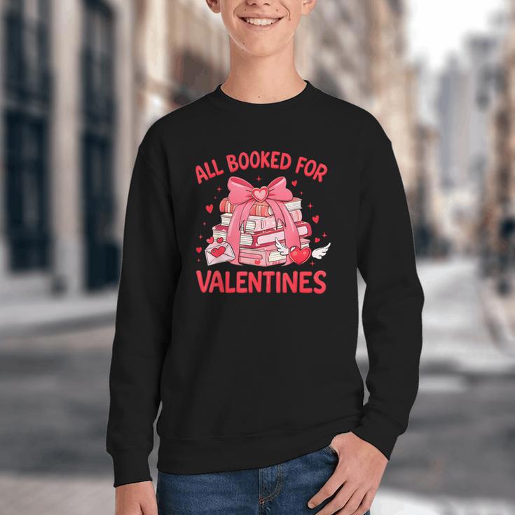 All Booked For Valentine Bow Books Lover Teacher Girl Women Youth Crewneck Sweatshirt