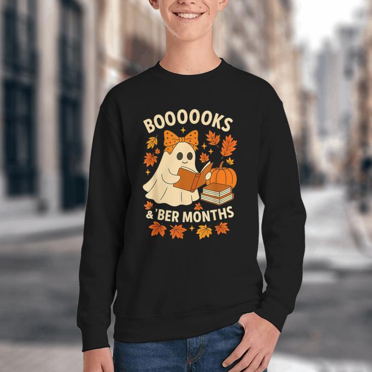 Books And BER Months Fall Librarian Reading Halloween Youth Crewneck Sweatshirt