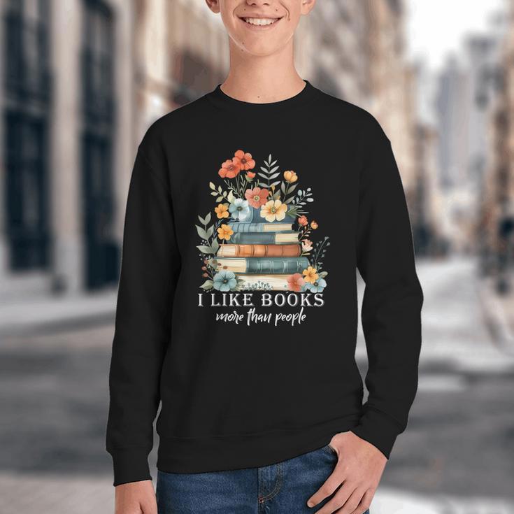 I Like Books More Than People Reading Reader Bookworm Saying Youth Crewneck Sweatshirt