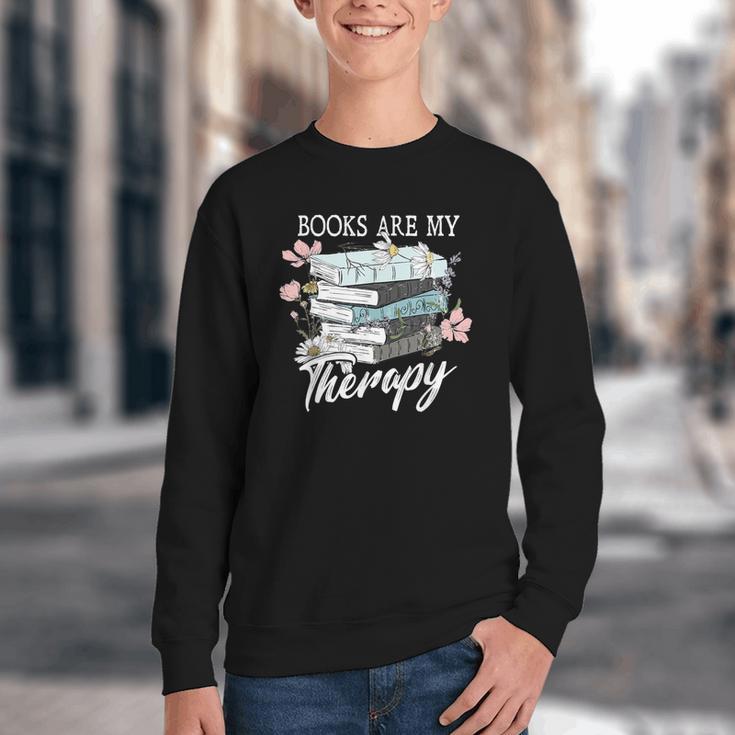 Books Are My Therapy Summer Reading Book Lovers Youth Crewneck Sweatshirt