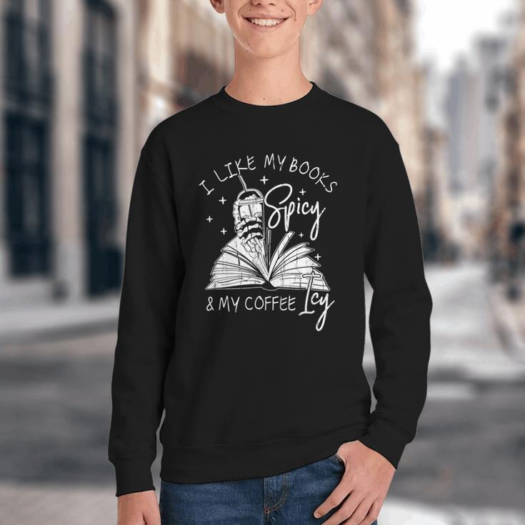 I Like My Books Spicy And My Coffee ICY Youth Crewneck Sweatshirt