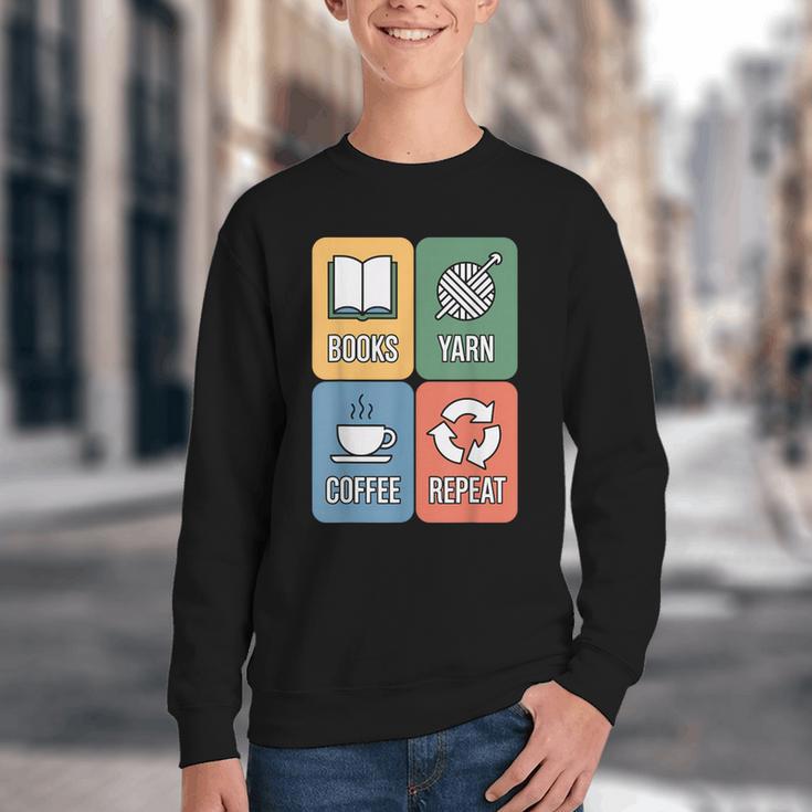 Books Yarn Coffee Repeat Crocheting Youth Crewneck Sweatshirt