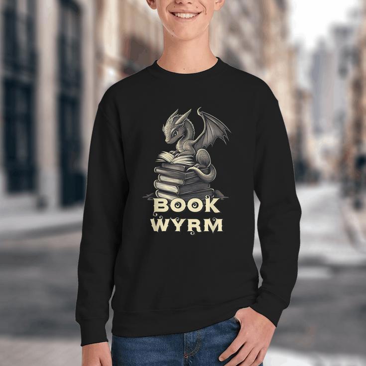Bookwyrm Dragon Fantasy Bookish Fairytale Book Lover Youth Crewneck Sweatshirt
