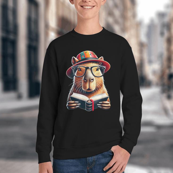 Capybara Bookworm Rodent Reading a Book Youth Crewneck Sweatshirt
