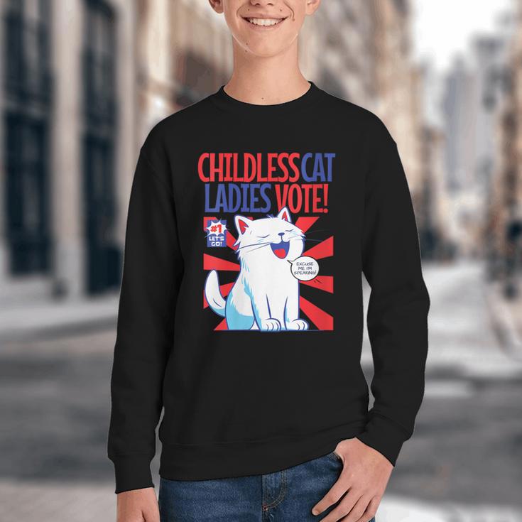 Childless Cat Ladies Vote Kamala Harris Cute Comic Book Cat Youth Crewneck Sweatshirt