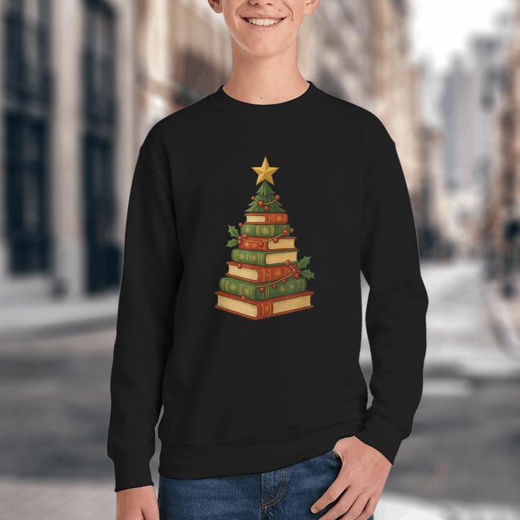 Christmas Book Tree Bookshelf Holiday For Readers Librarians Youth Crewneck Sweatshirt
