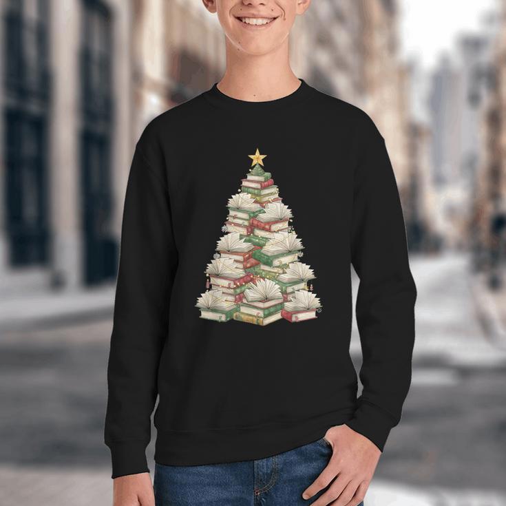 Christmas Book Tree Teacher Book Lover Xmas Librarian Youth Crewneck Sweatshirt